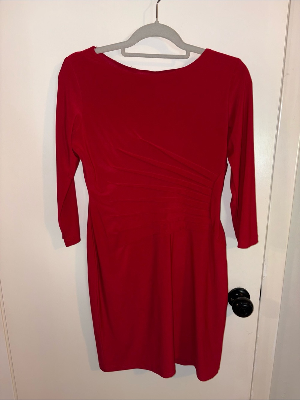 Tiana B. Red Long Sleeve Ruched Sheath Dress